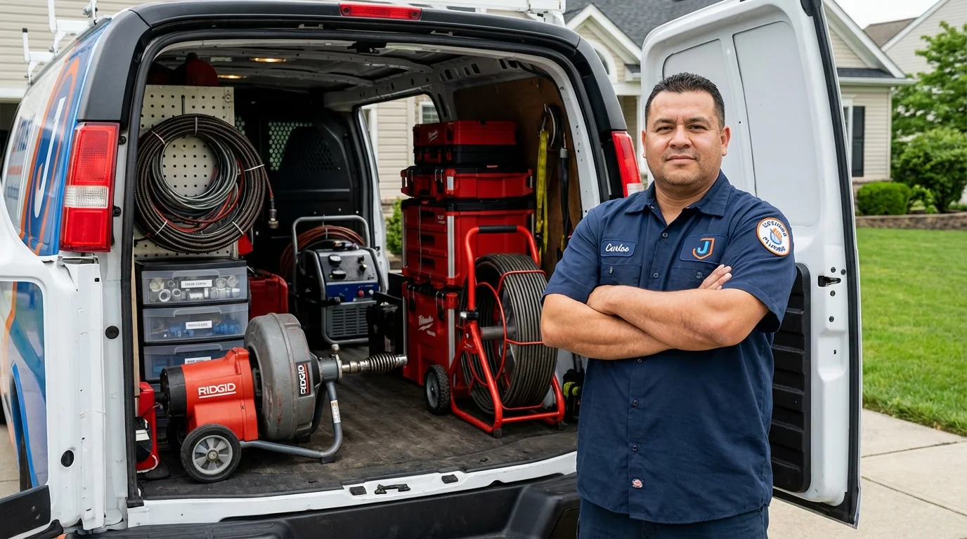Professional drain cleaning equipment and Johns Plumbing LLC plumber in Elkview