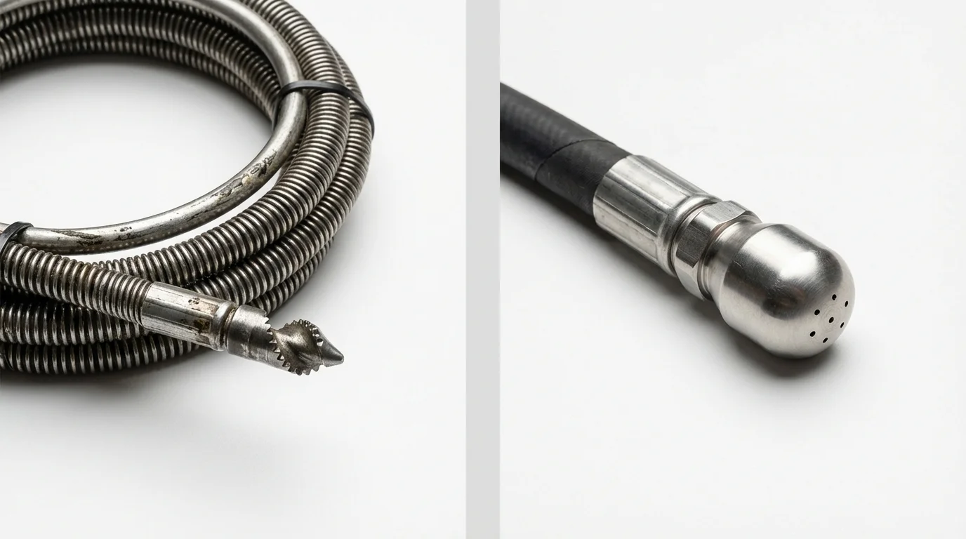 Drain snake cable and hydro jetting nozzle used for drain cleaning in Elkview, WV
