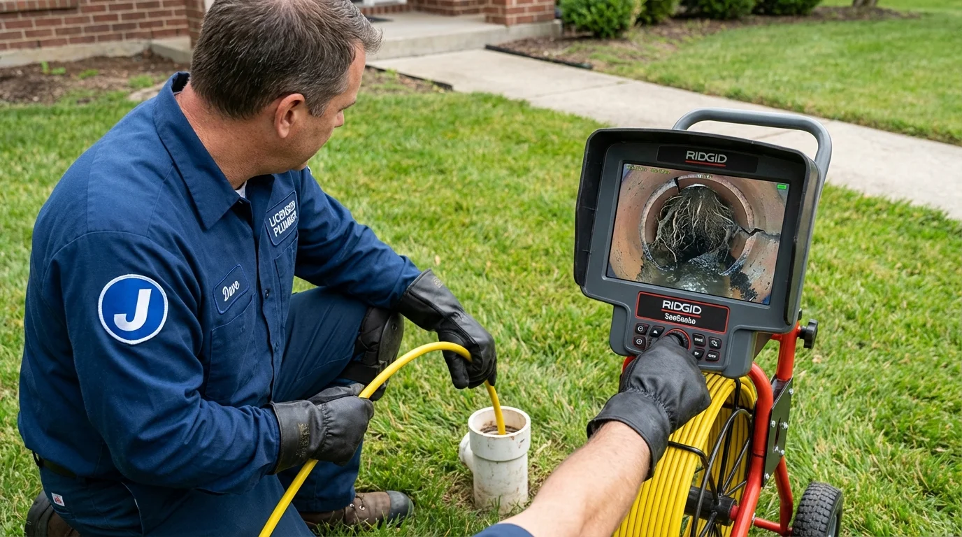 Sewer camera inspection being performed by Johns Plumbing LLC in Elkview