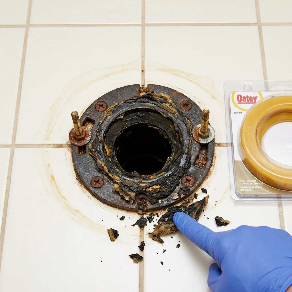 Failed wax ring showing water seepage at the base of a toilet in a Elkview, WV home