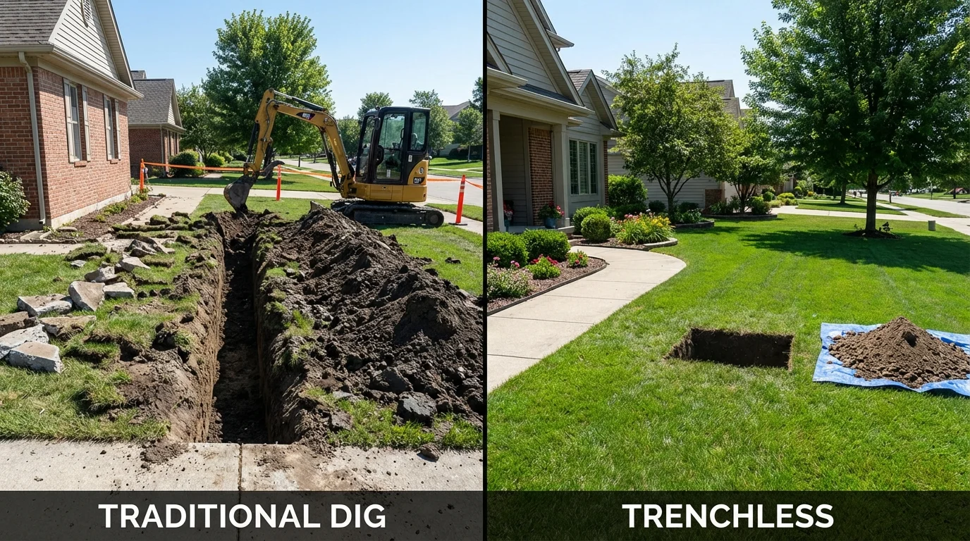 Trenchless sewer repair with minimal yard damage versus traditional excavation in Elkview, WV